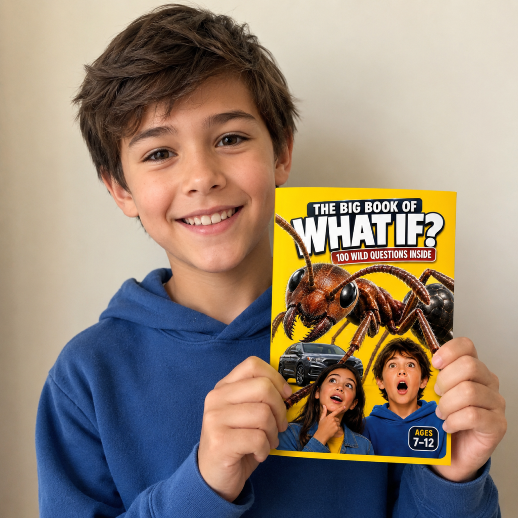A boy holding The Big Book of What If?
