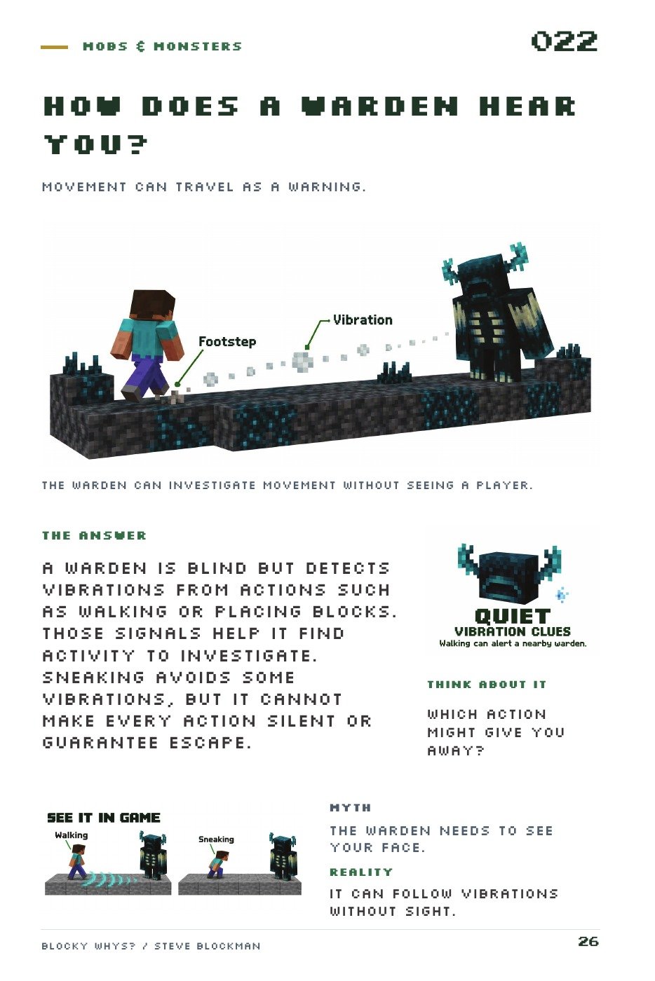 An illustration from the book: a player's footsteps send vibrations to a warden.