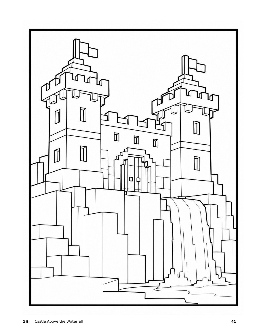 Free waterfall castle coloring page